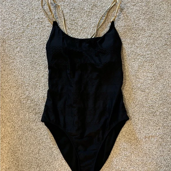 Aerie black one piece women’s swim suit with gold straps - Picture 1 of 2